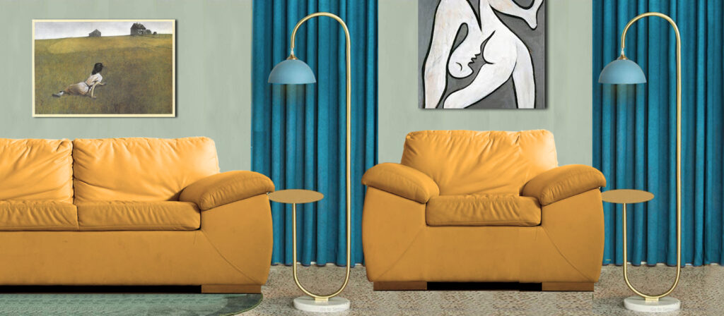 Blue and gold floor lamp