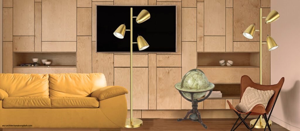 Gold floor lamp with 3 lights