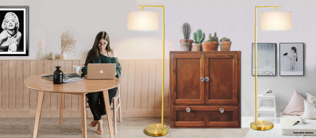White and gold tripod floor lamp