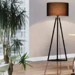 Wooden shelved floor lamp